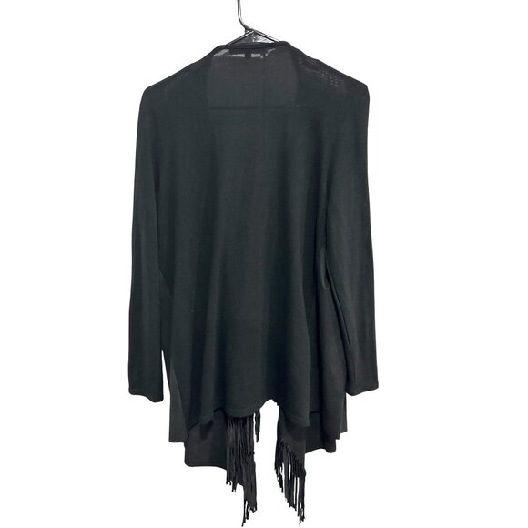 Anne French Womens Black Fringe Open Cardigan Sz XL - Picture 2 of 9